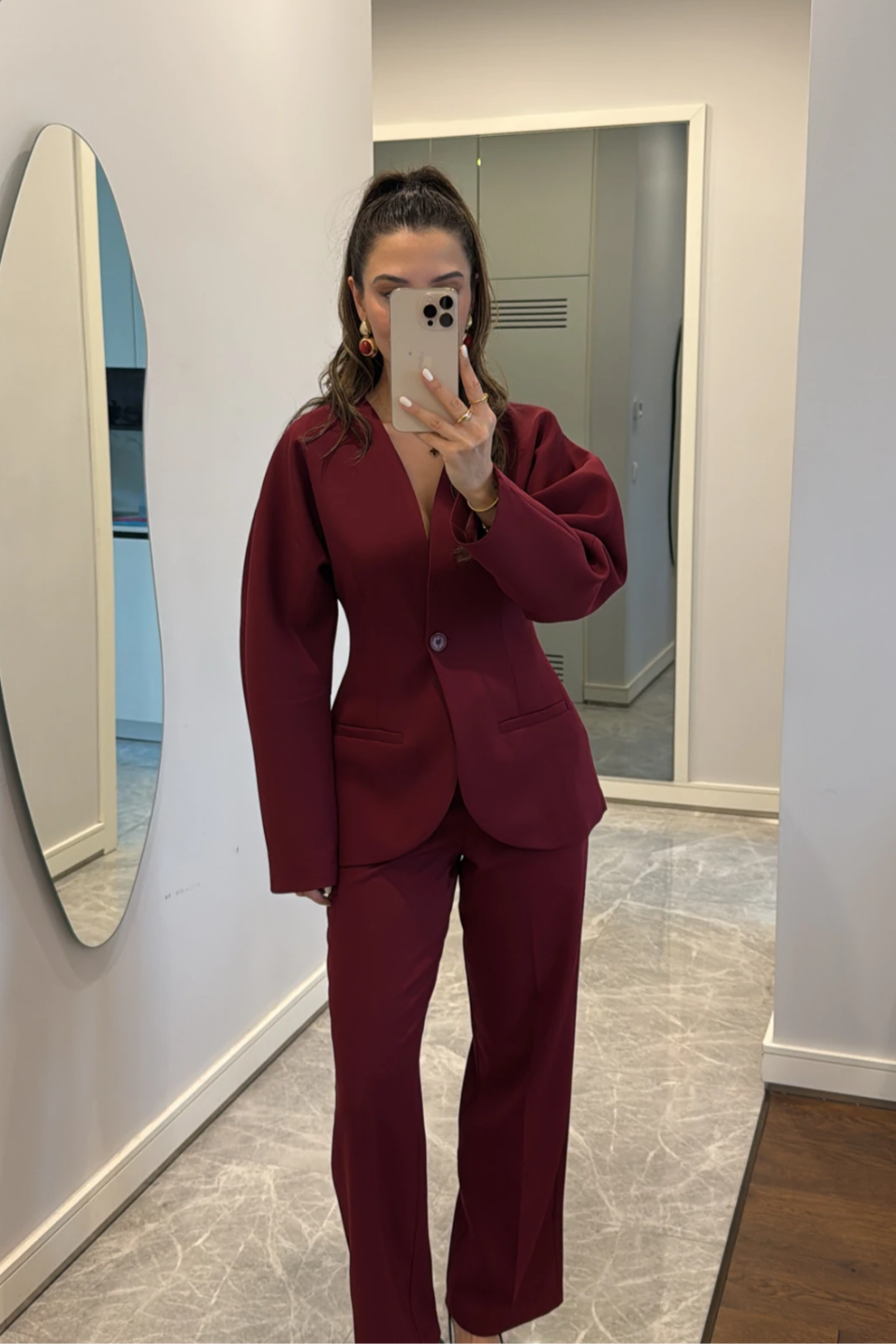 Waisted Blazer Suit-Maroon