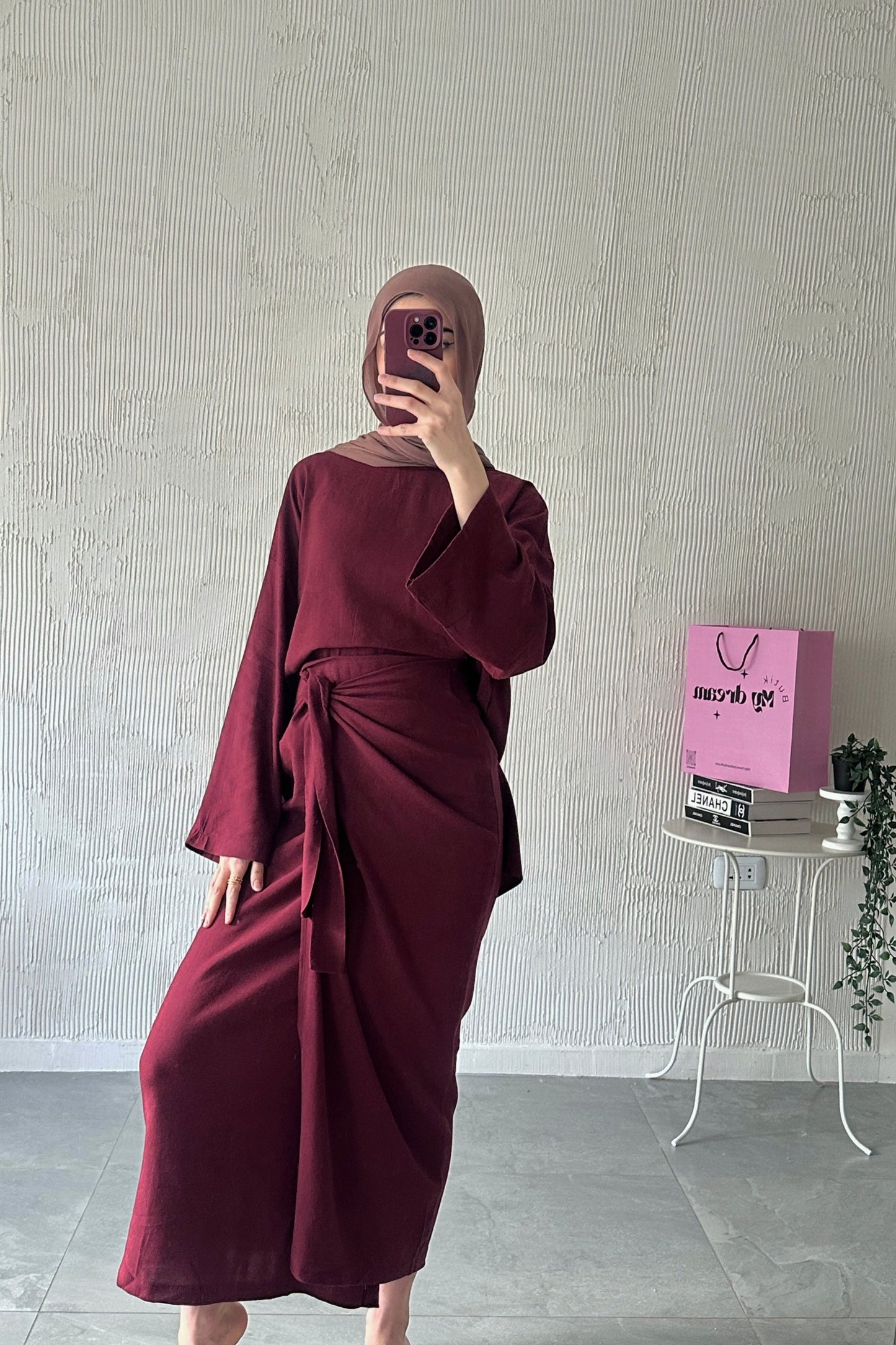 Wrap Skirt Set- Burgundy