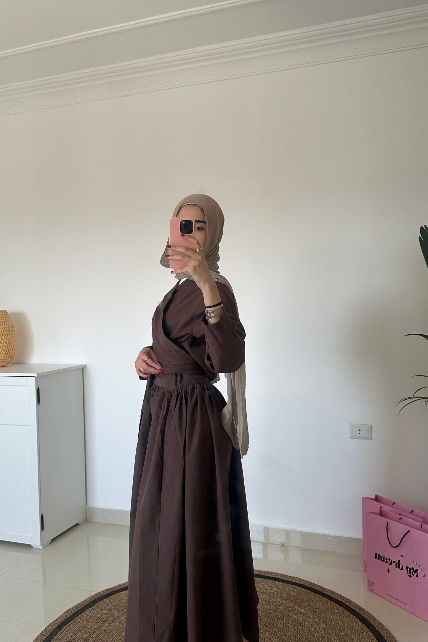 Wrap Top With Skirt Set- Brown