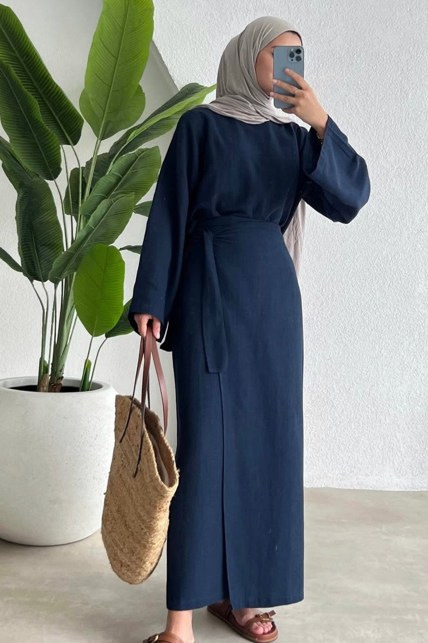 Wrap Skirt Set-Navy Blue