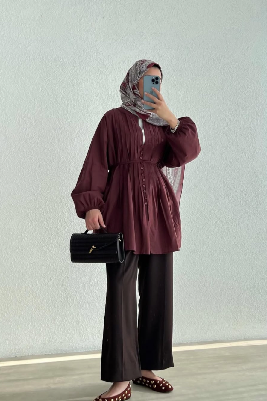 Light Weight Cotton Shirt-Burgundy