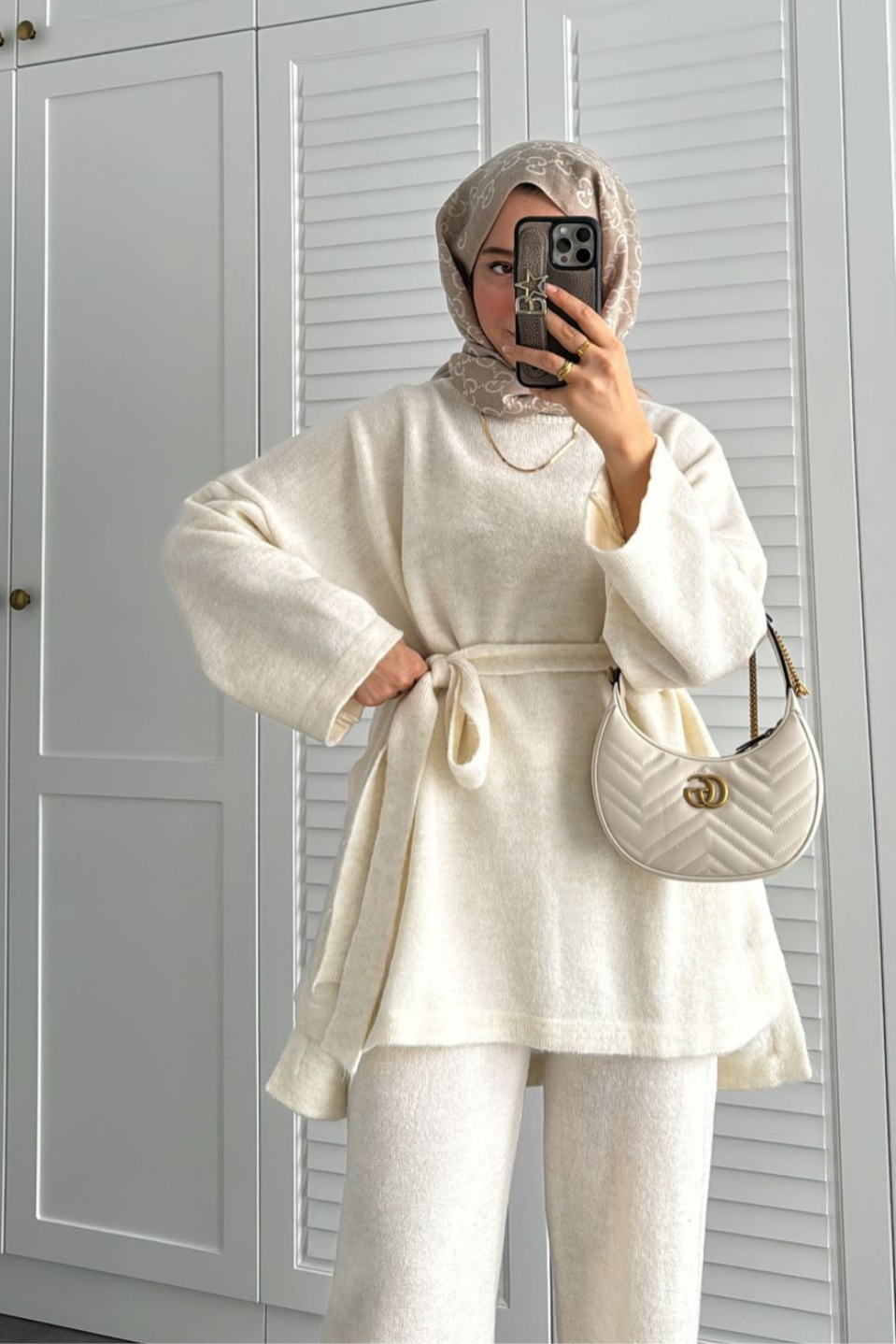 Oversized Belted Set With Pants-Cream