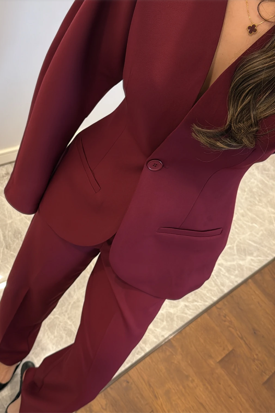 Waisted Blazer Suit-Maroon
