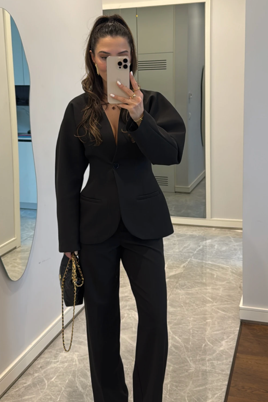 Waisted Blazer Suit-black