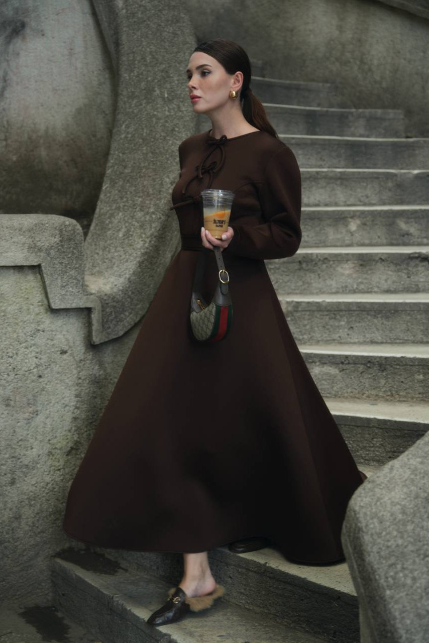 Scuba Dress-Brown