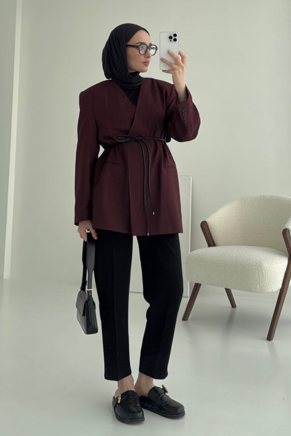 Belted Blazer- Burgundy