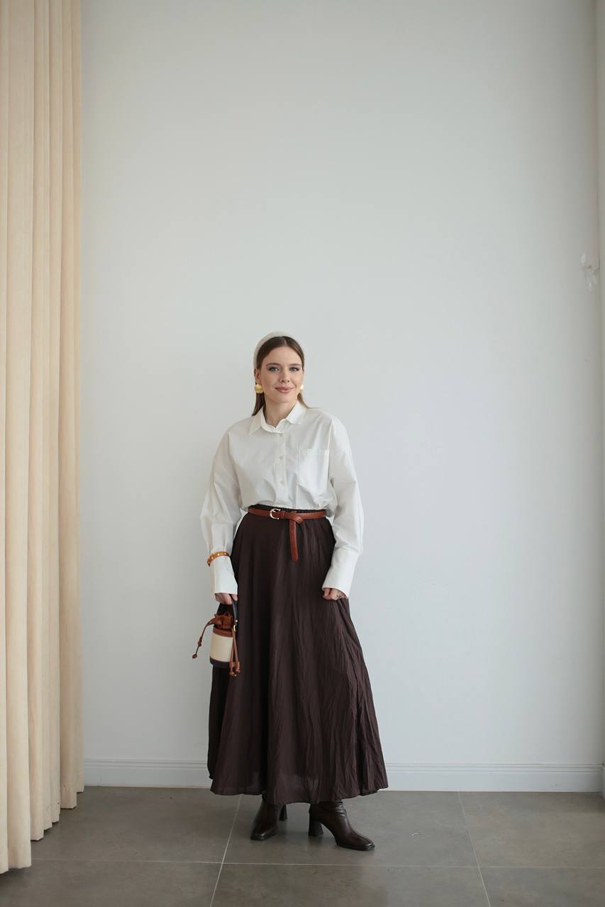 Crinkled Skirt- Brown