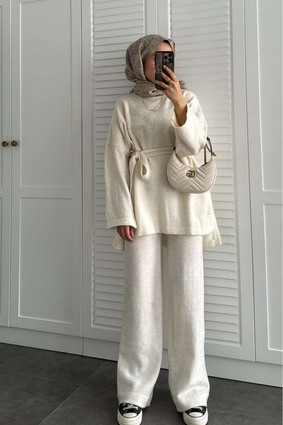 Oversized Belted Set With Pants-Cream