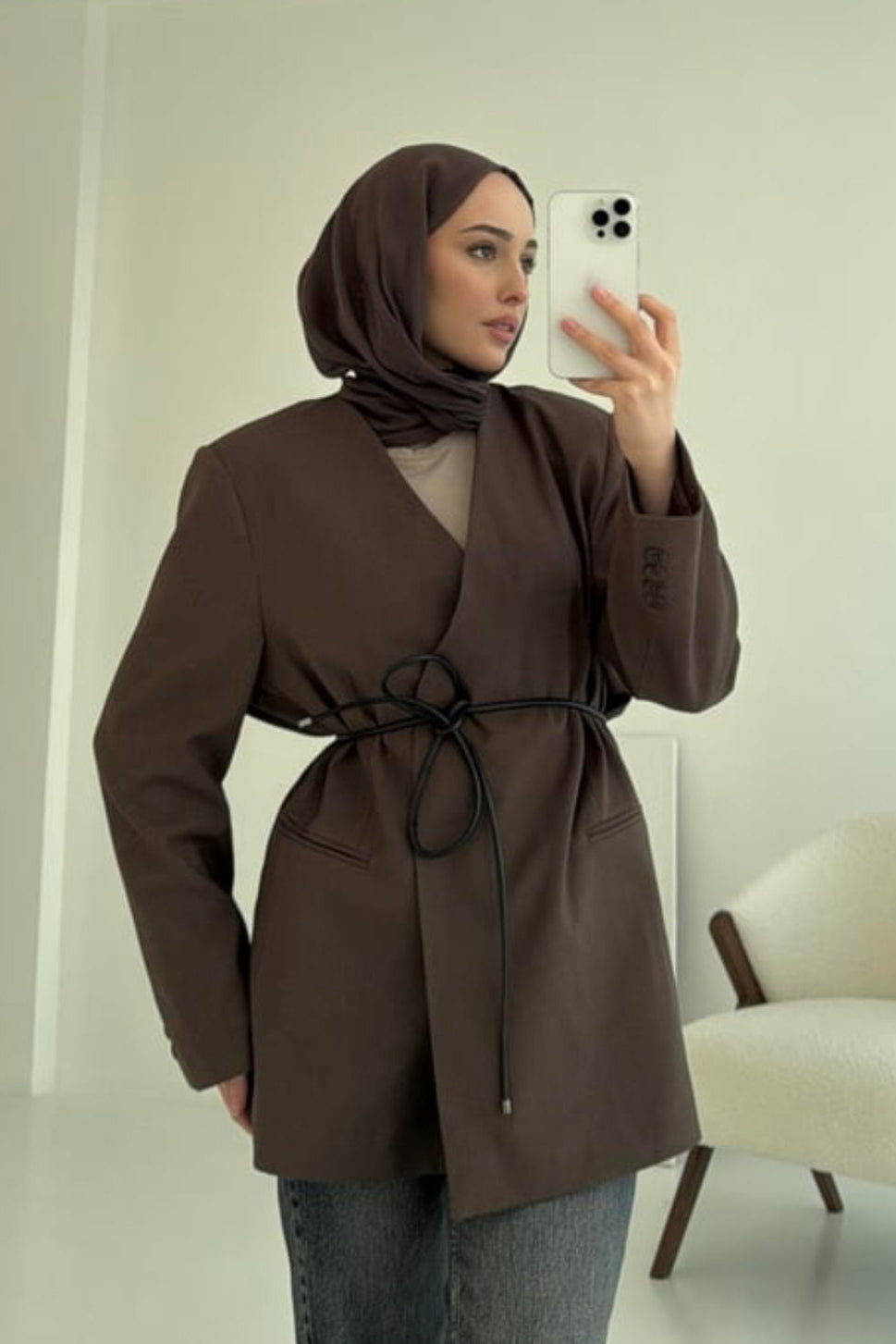 Belted Blazer- Brown