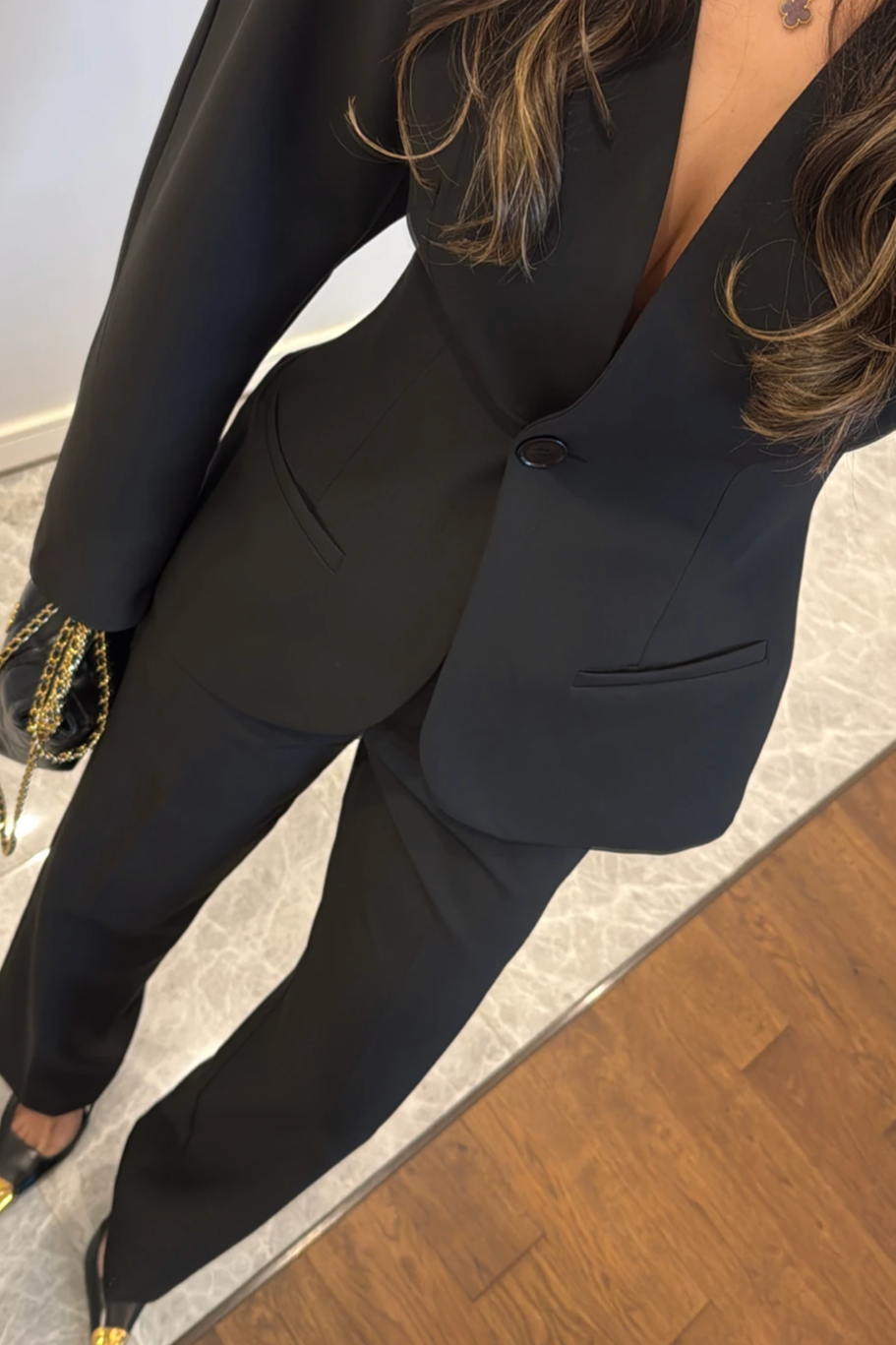 Waisted Blazer Suit-black