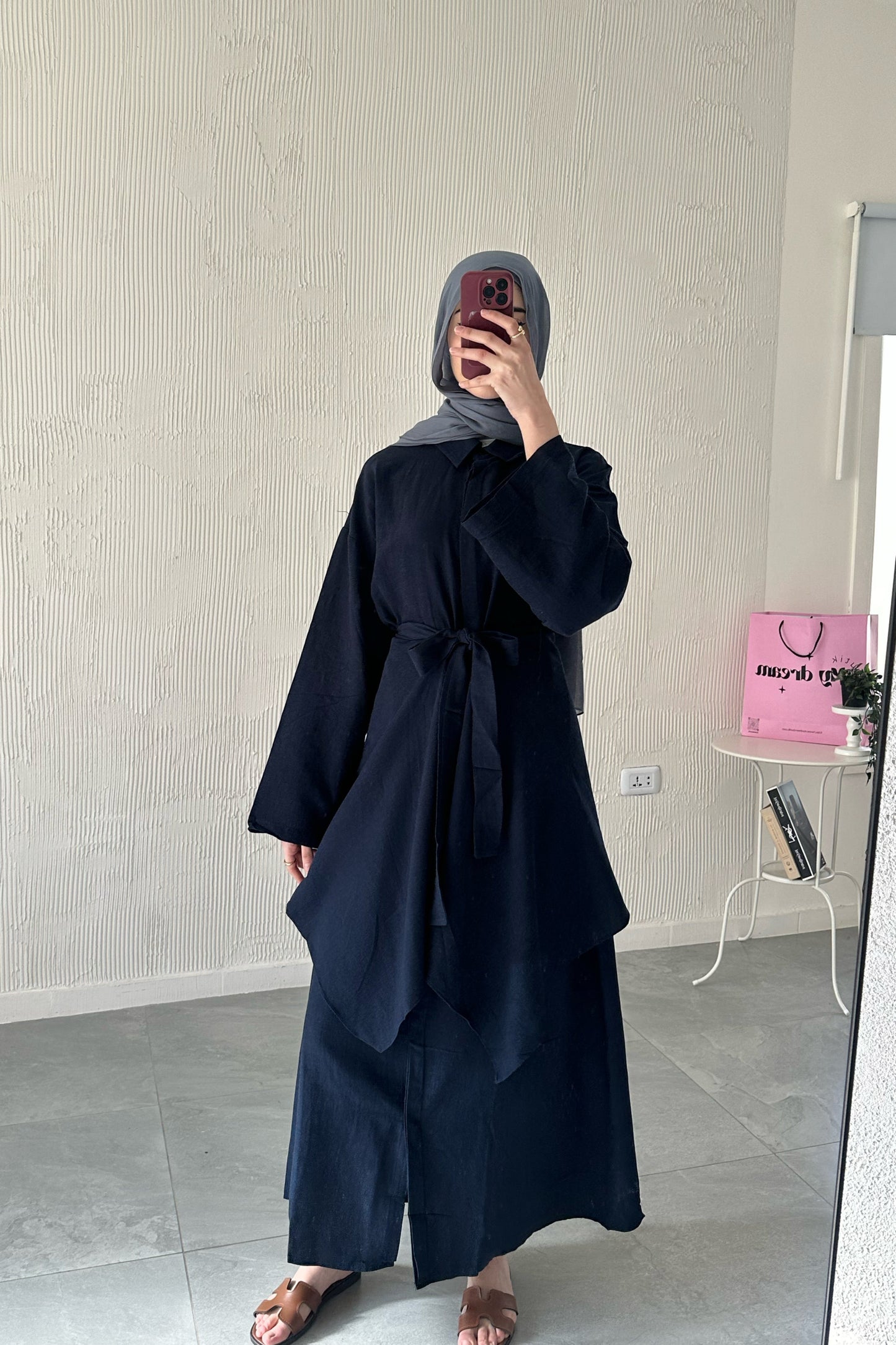 Shirt Dress With Wrap Skirt- Navy Blue