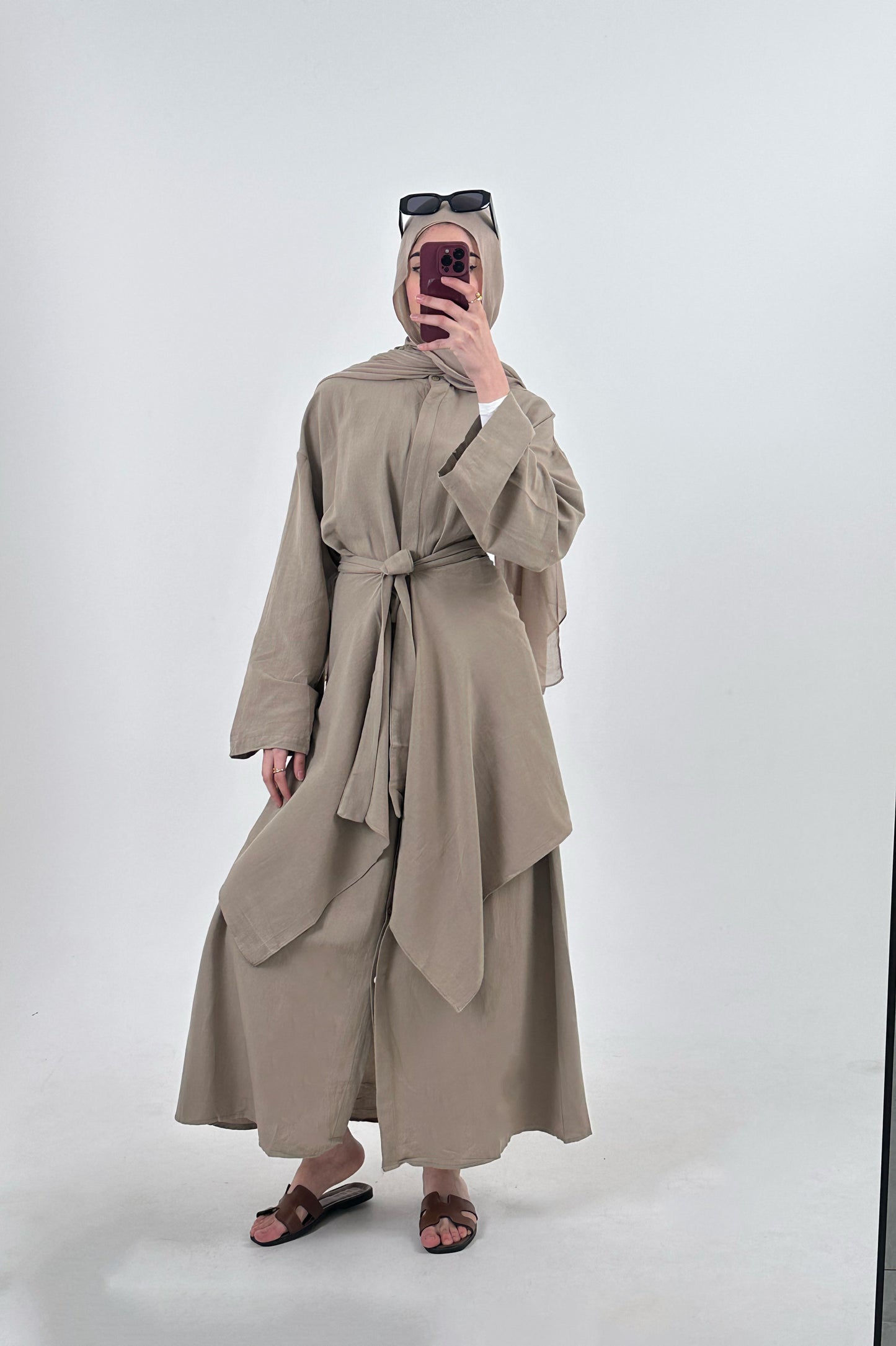 Shirt Dress With Wrap Skirt- Khaki