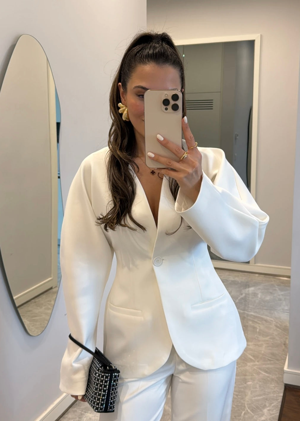 Waisted Blazer Suit- White