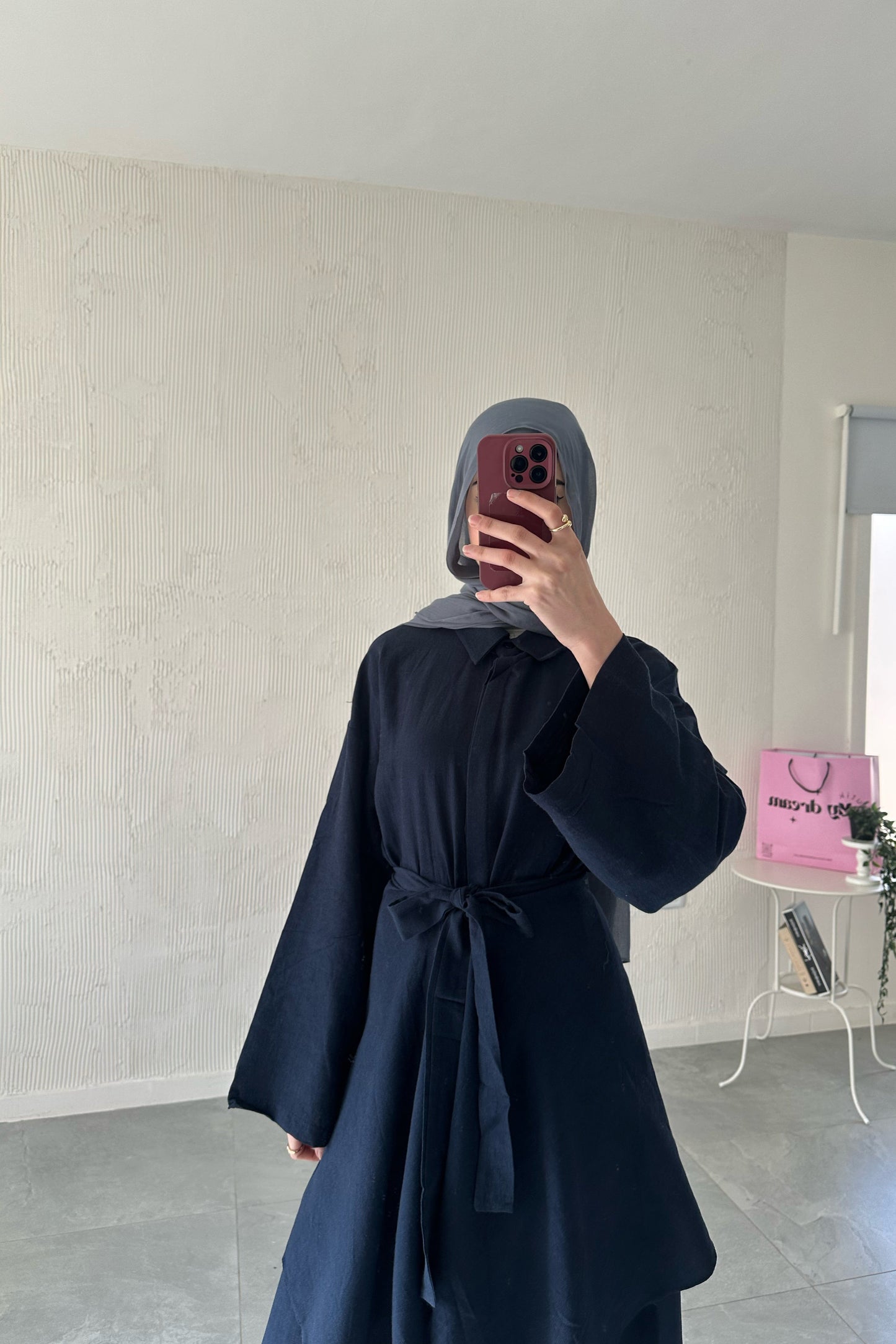 Shirt Dress With Wrap Skirt- Navy Blue