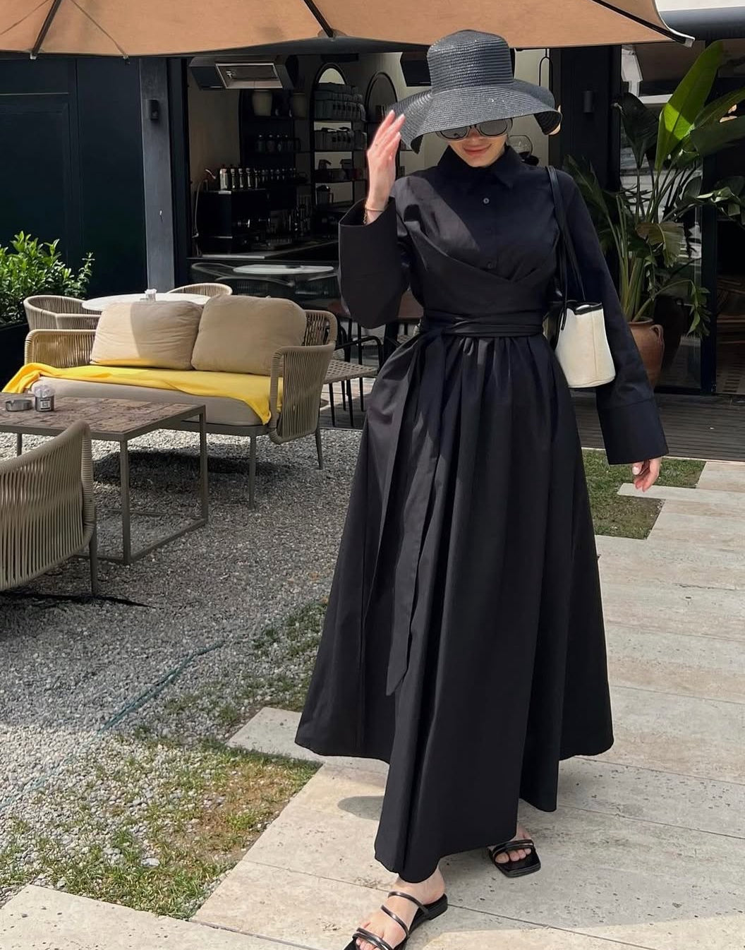 Tie Waist Dress- Black