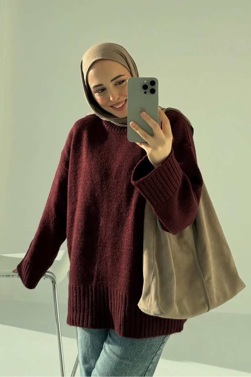 Basic Sweater-Burgundy