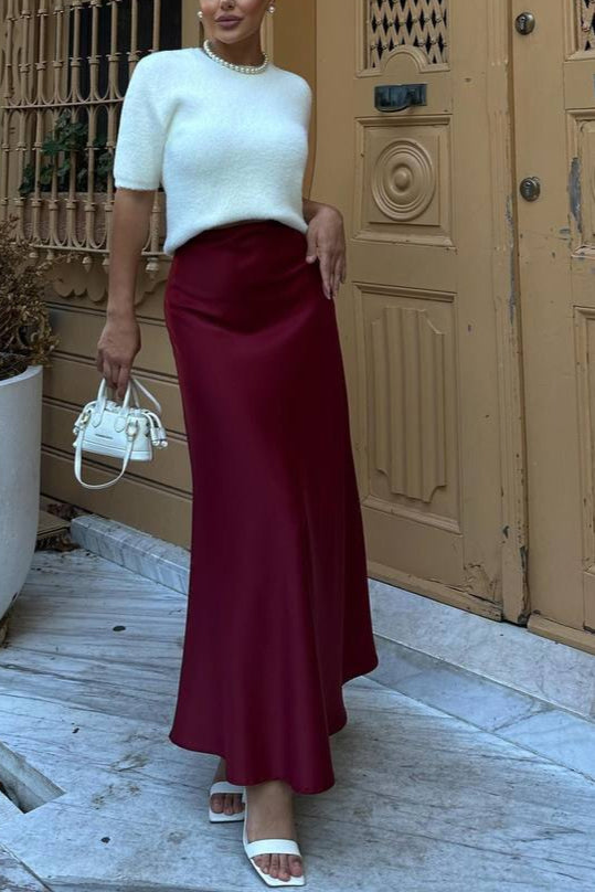 Satin Skirt-Maroon