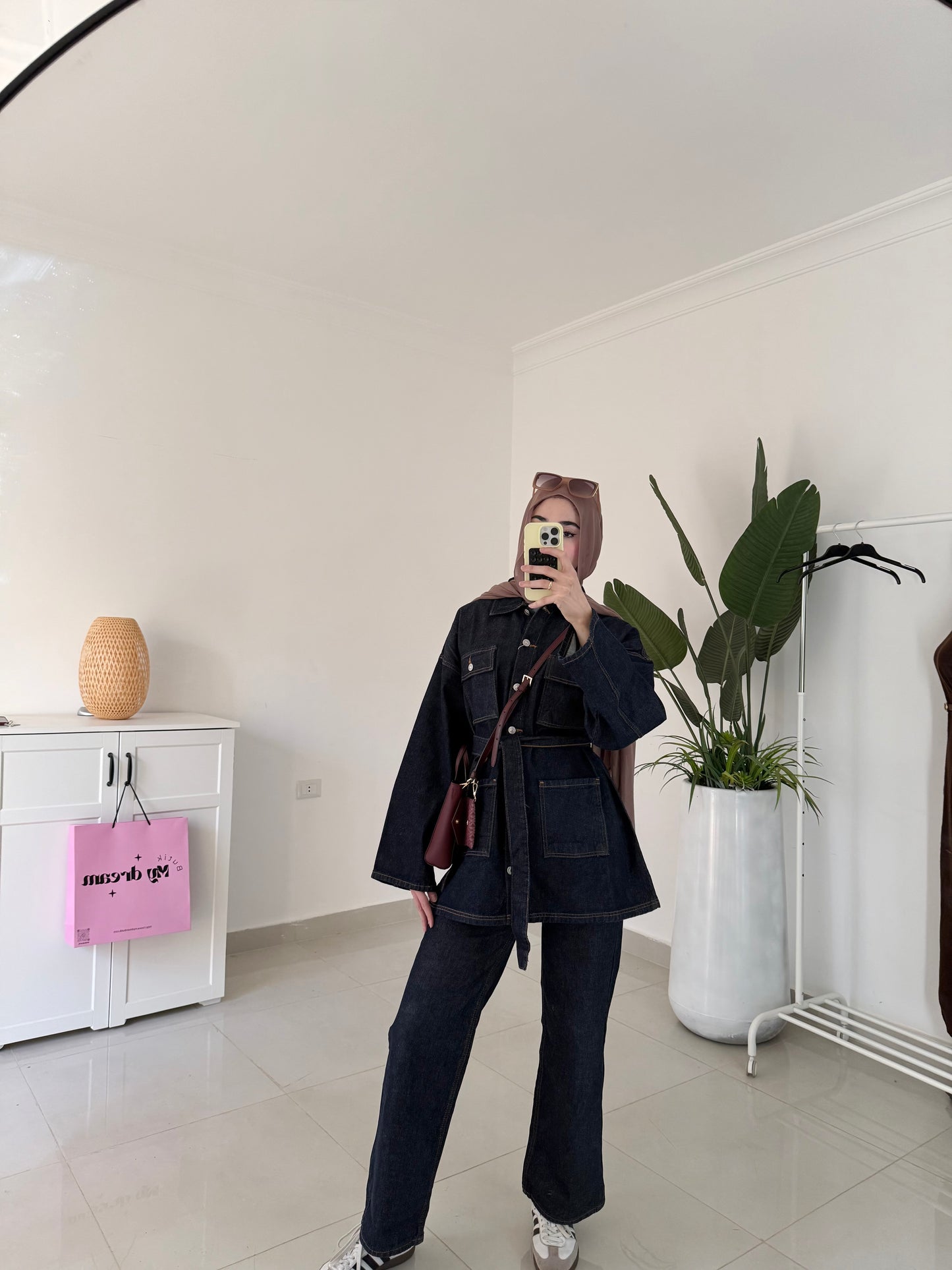 Belted Denim Set- Navy blue