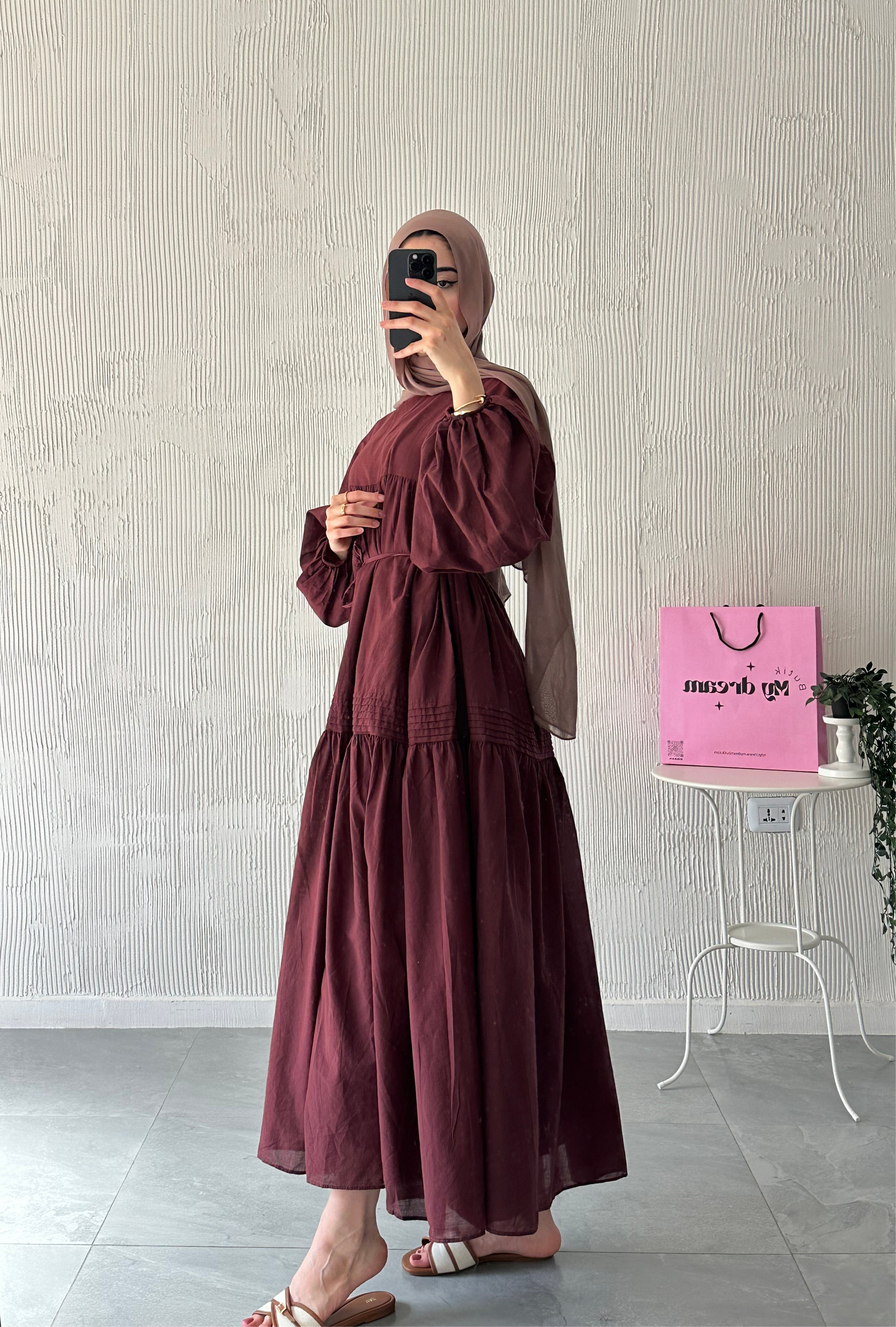 Volume Summer Dress- Burgundy