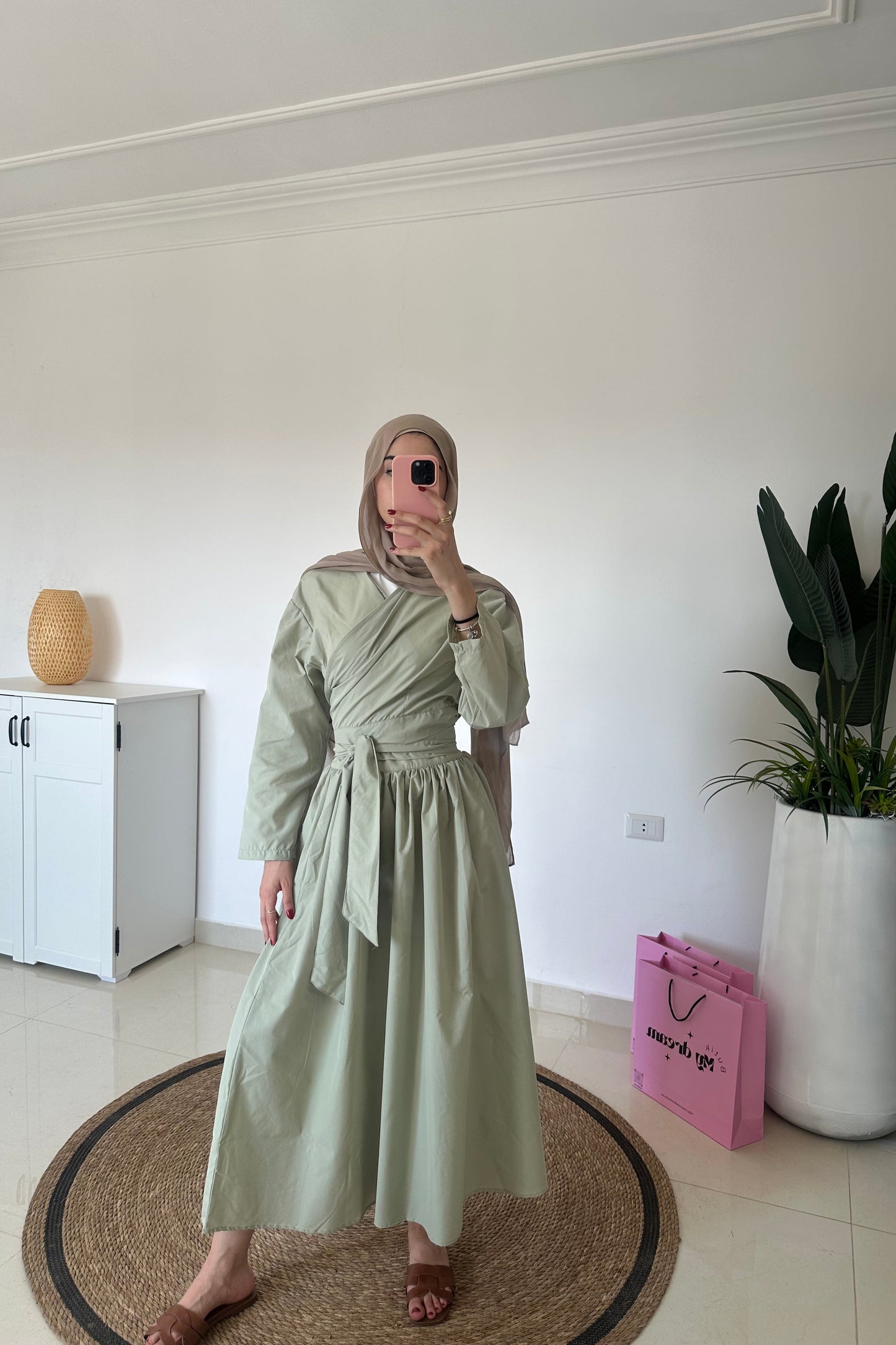 Wrap Top With Skirt Set- Green
