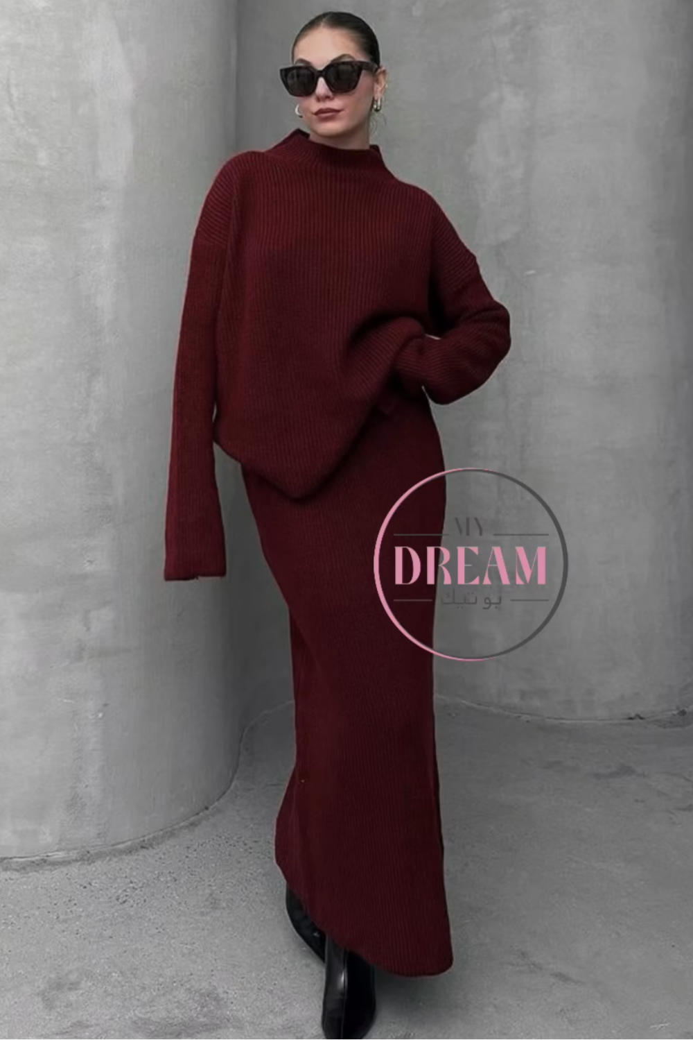 Sweater & Skirt Set- Burgundy