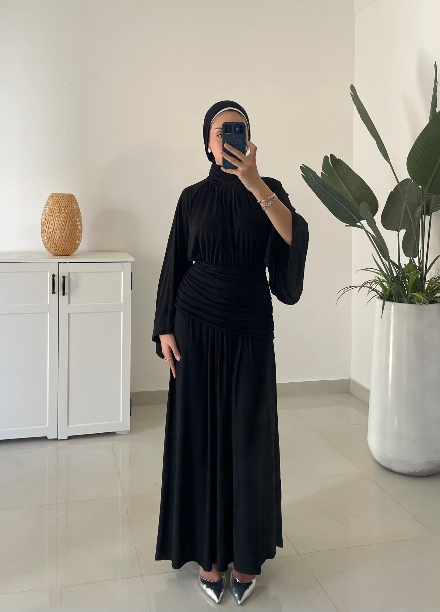 Drape Waist Maxi Dress-Black