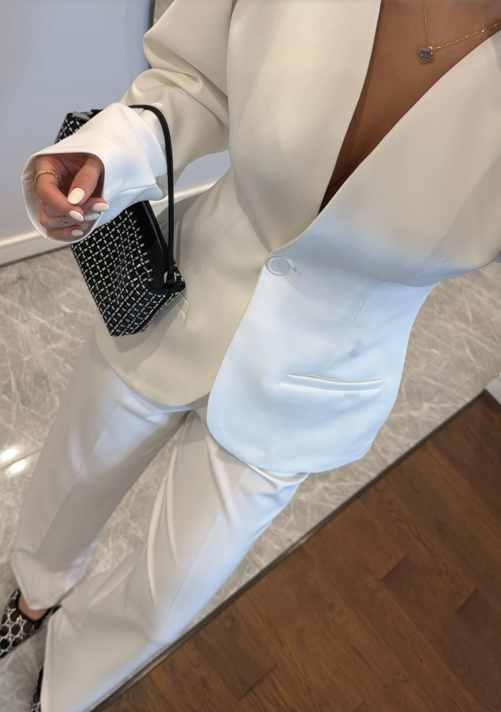 Waisted Blazer Suit- White