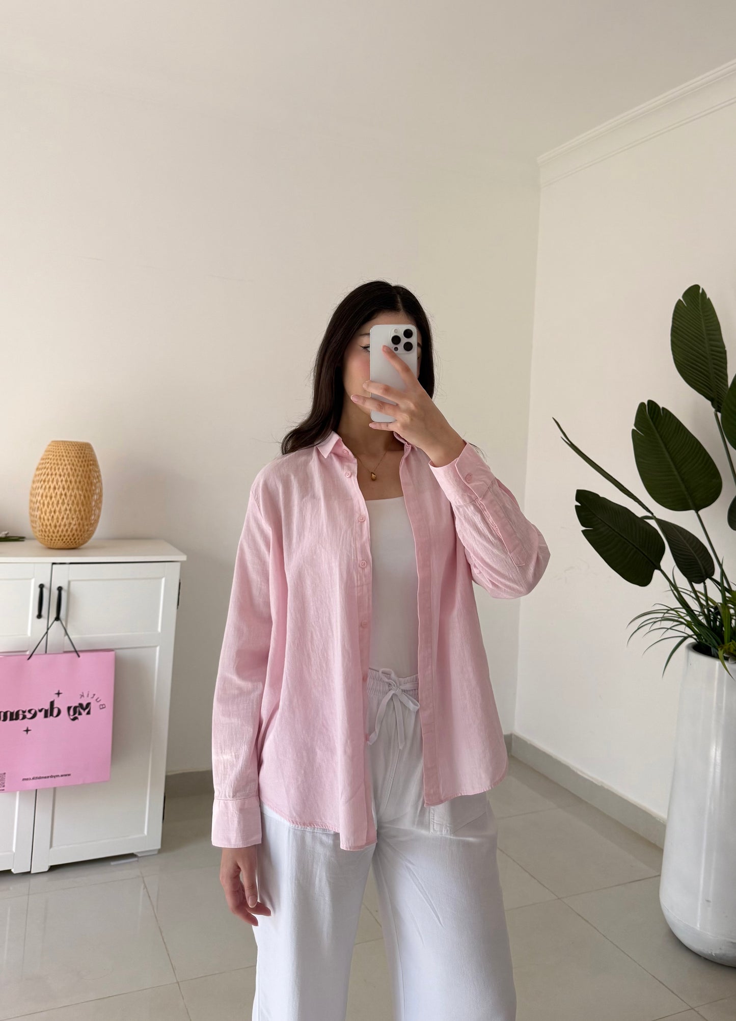 Linen Shirt-Pink