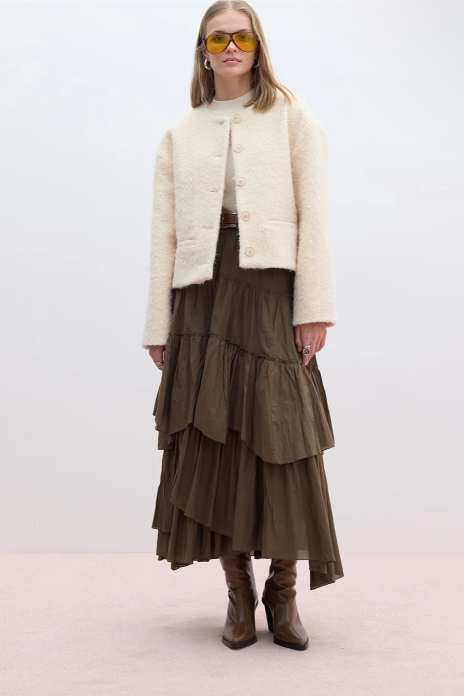Asymmetric Layered Skirt-khaki