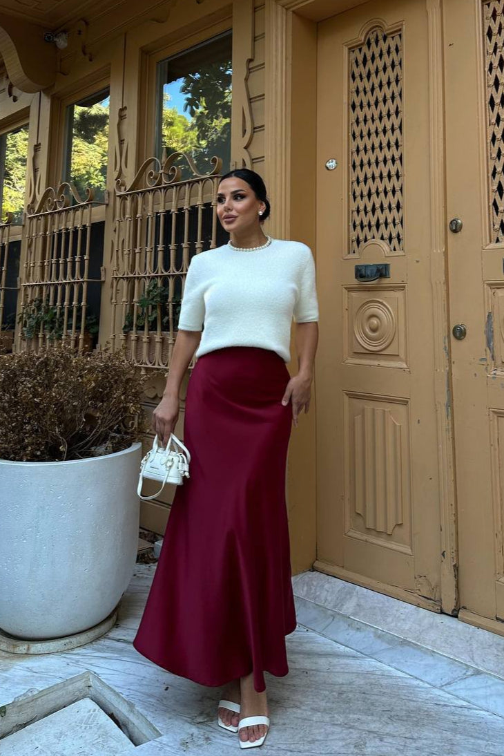 Satin Skirt-Maroon