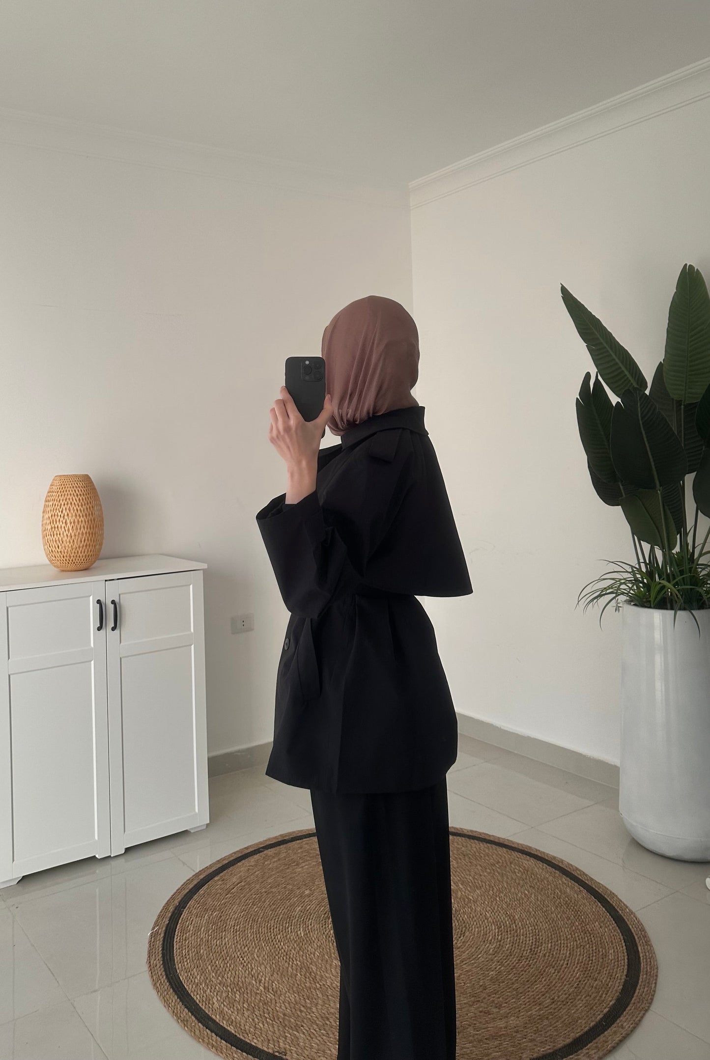 Mid Length Trench Coat- Black