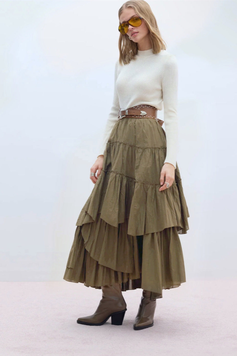 Asymmetric Layered Skirt-Green