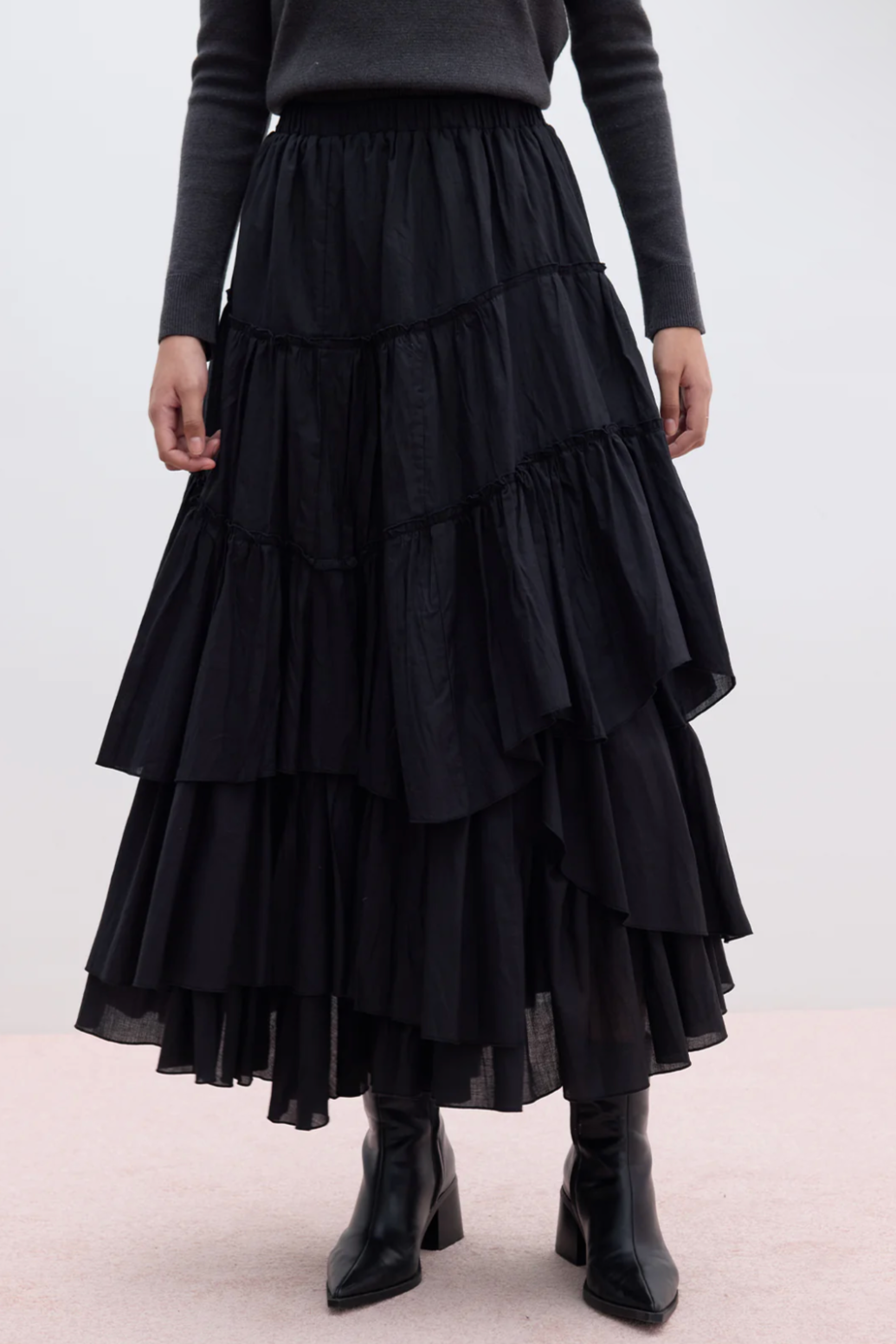 Asymmetric Layered Skirt-Black