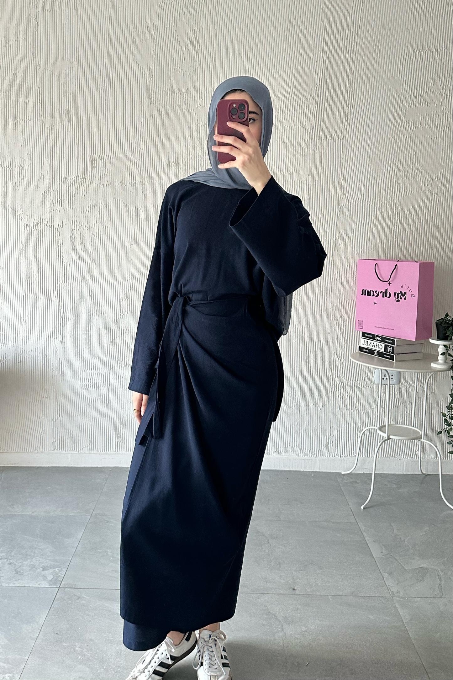 Wrap Skirt Set-Navy Blue