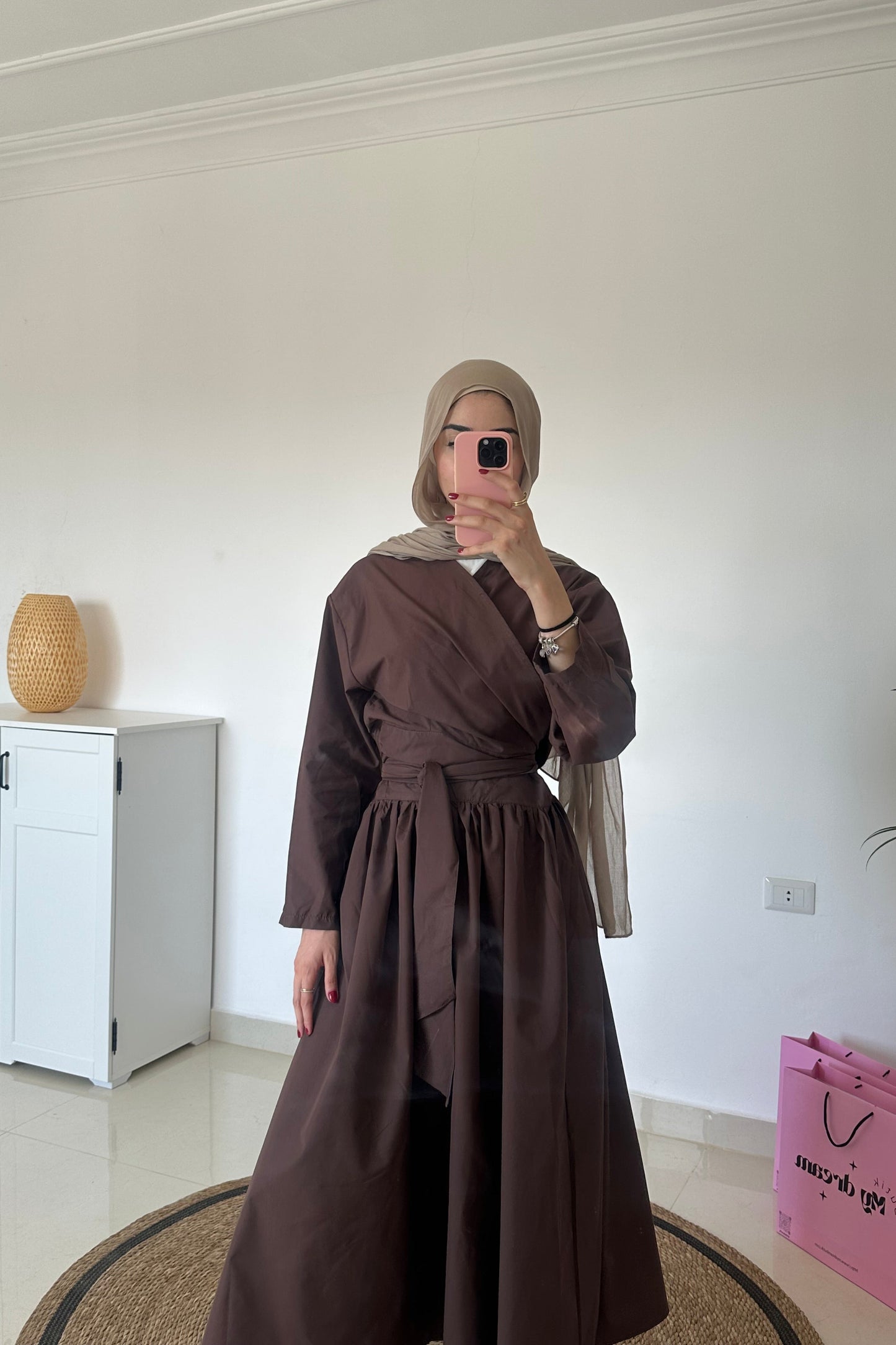 Wrap Top With Skirt Set- Brown