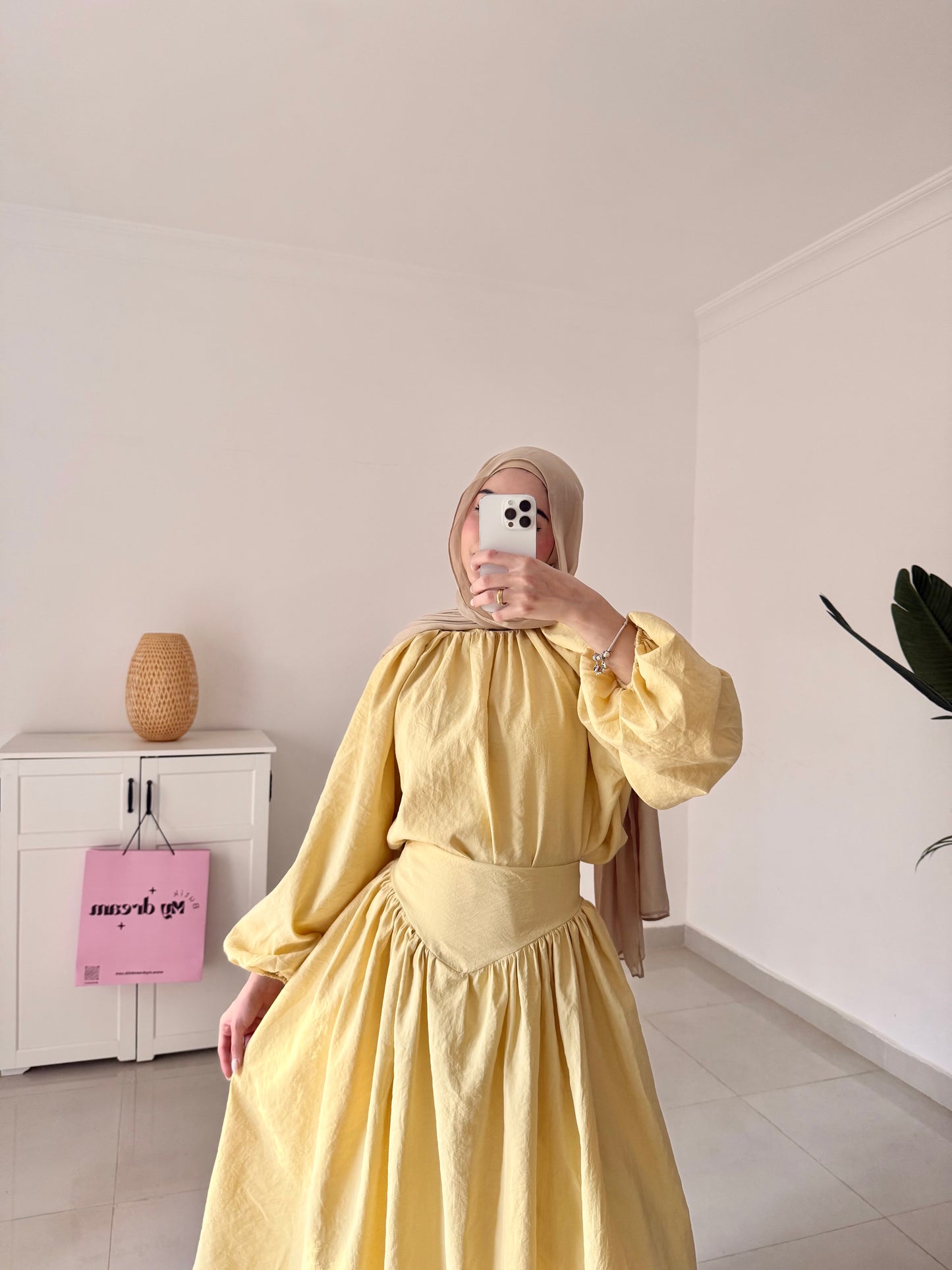 Lantern Sleeve Skirt Set- Yellow