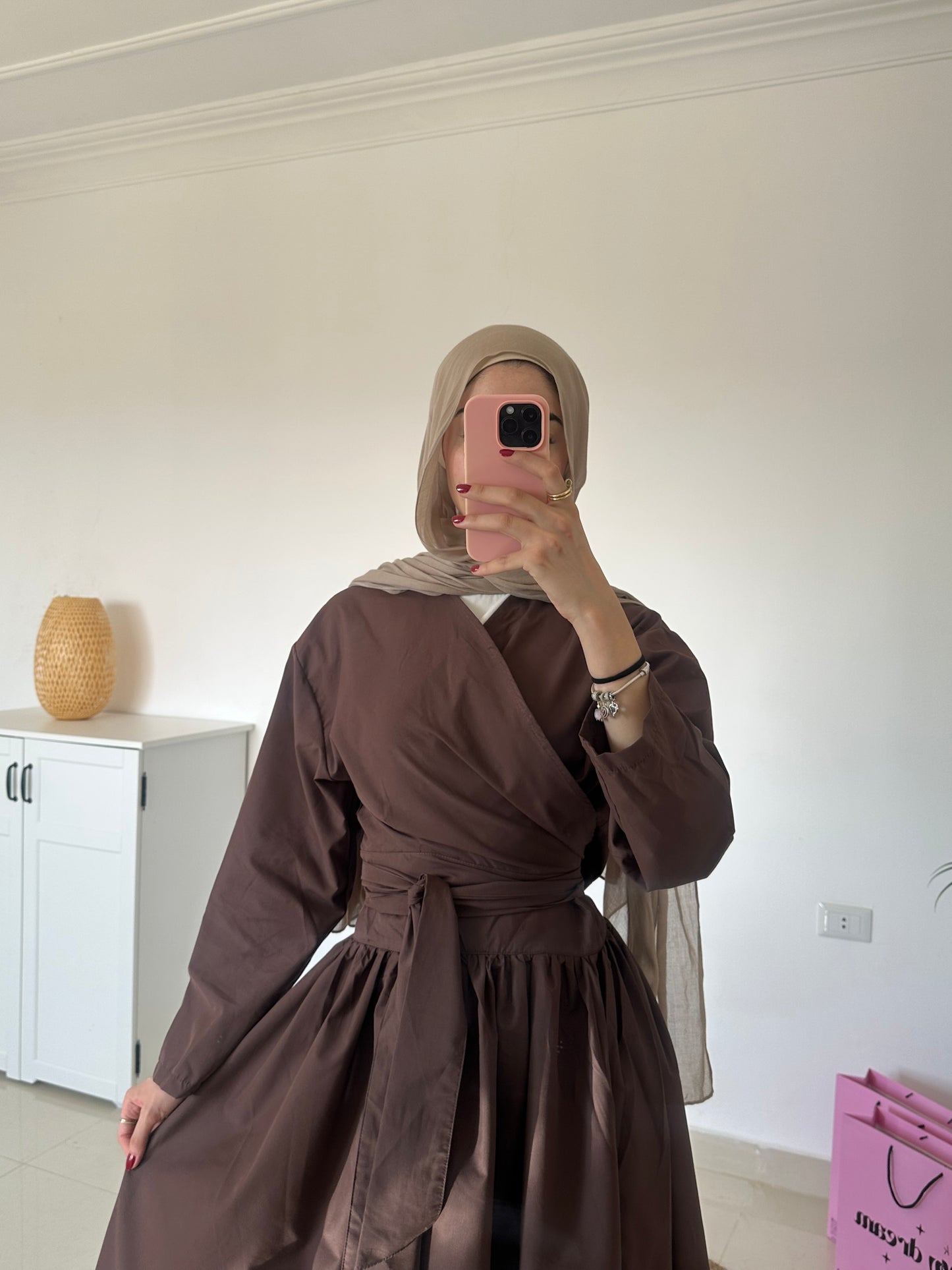 Wrap Top With Skirt Set- Brown