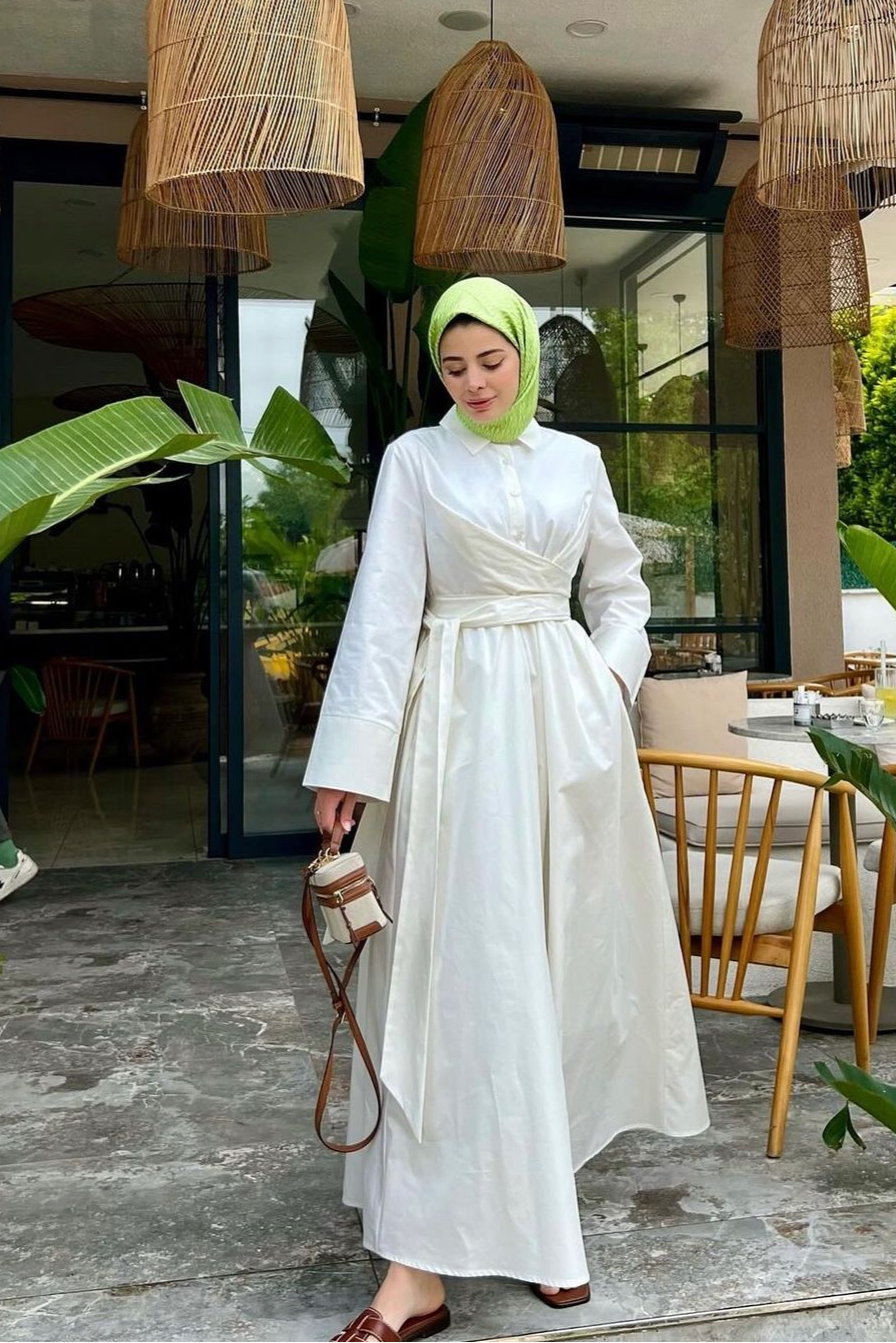 Tie Waist Dress-White