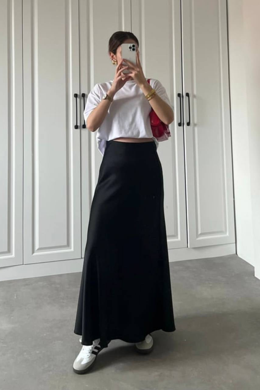 Satin Skirt-Black