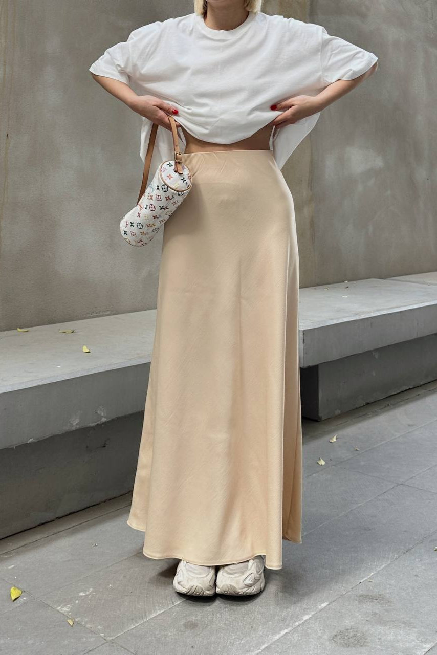 Satin Skirt-Beige