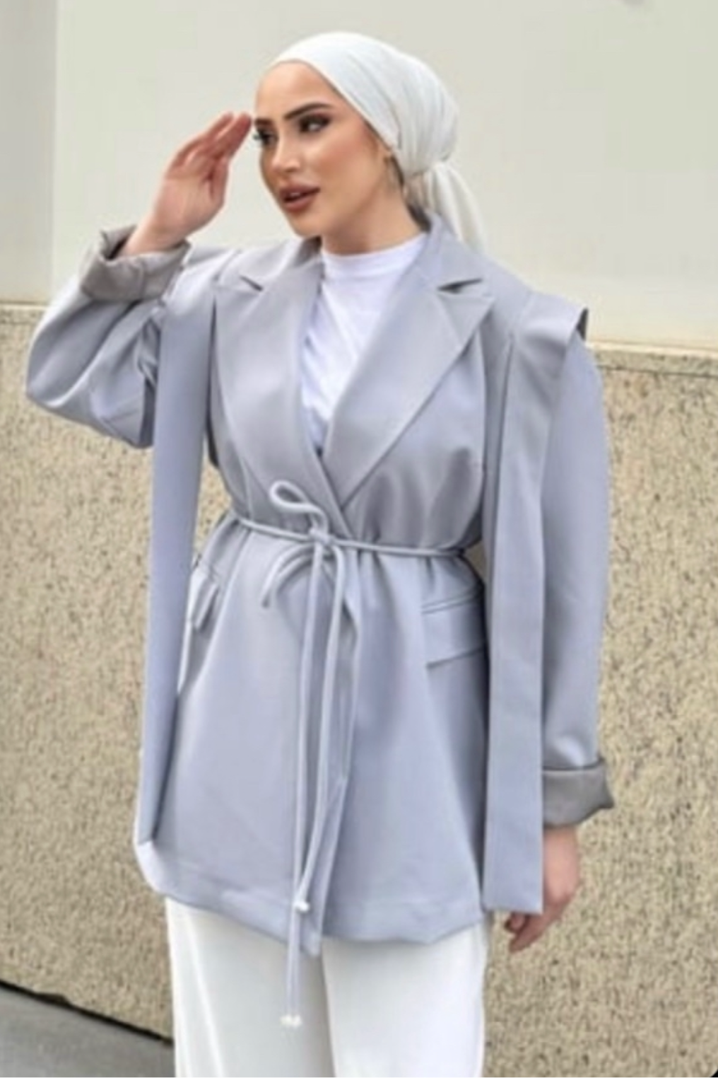 Belted Blazer-Gray