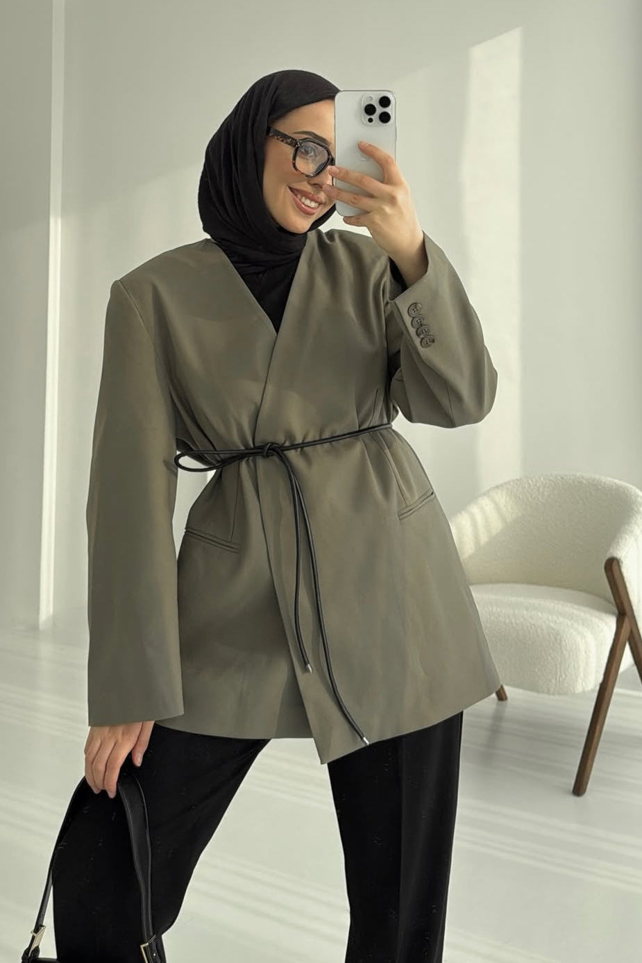 Belted Blazer- Khaki