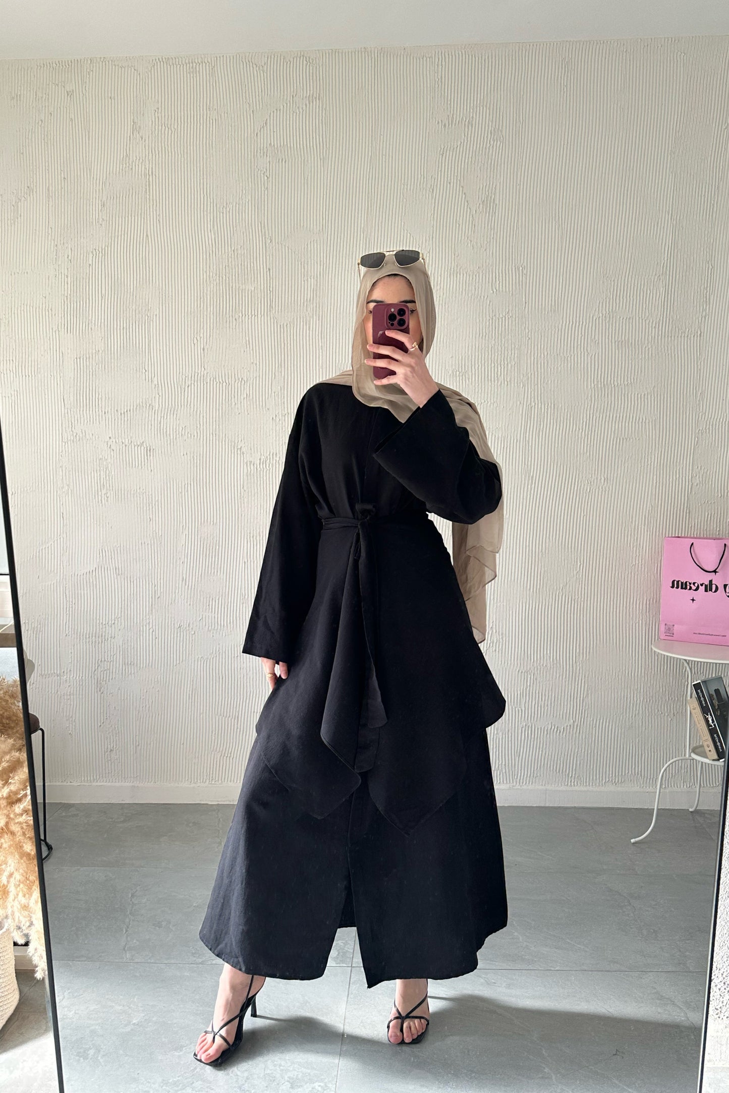 Shirt Dress With Wrap Skirt- Black