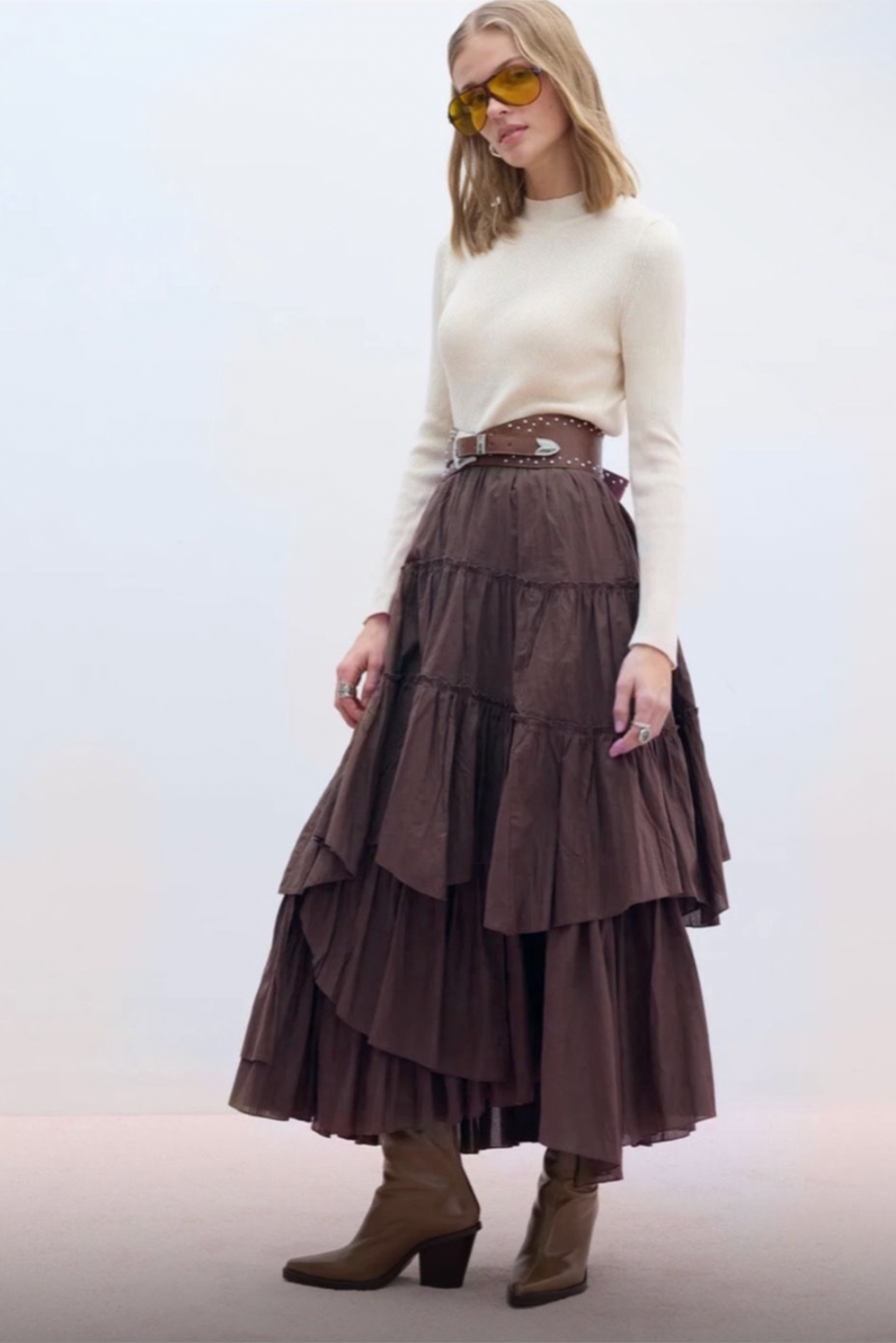Asymmetric Layered Skirt-Brown