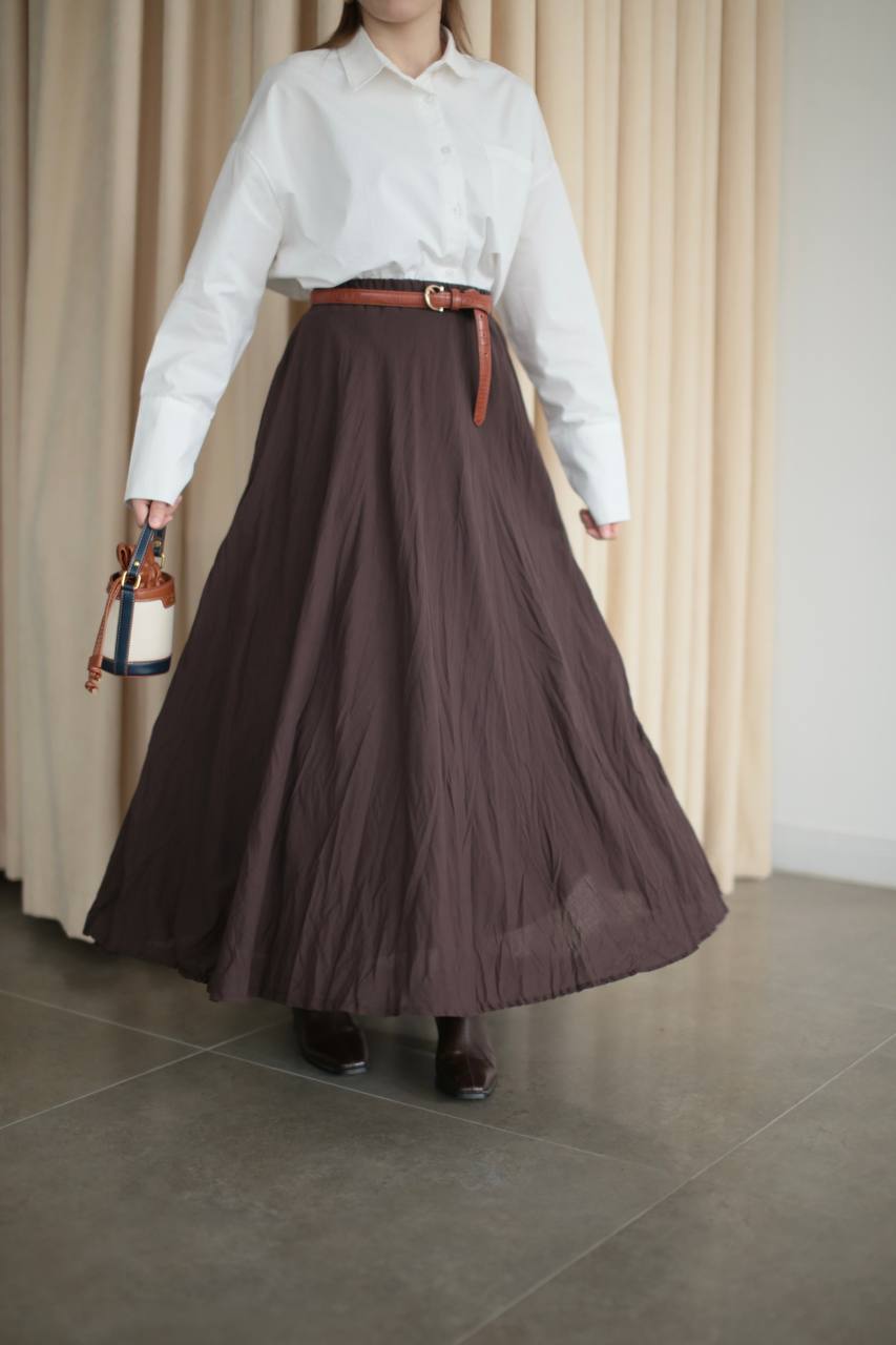 Crinkled Skirt- Brown