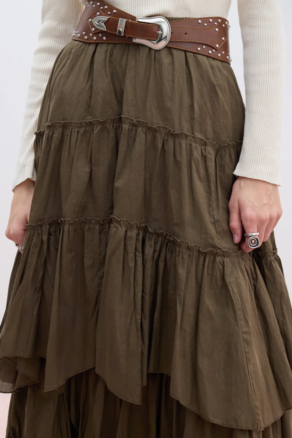 Asymmetric Layered Skirt-khaki