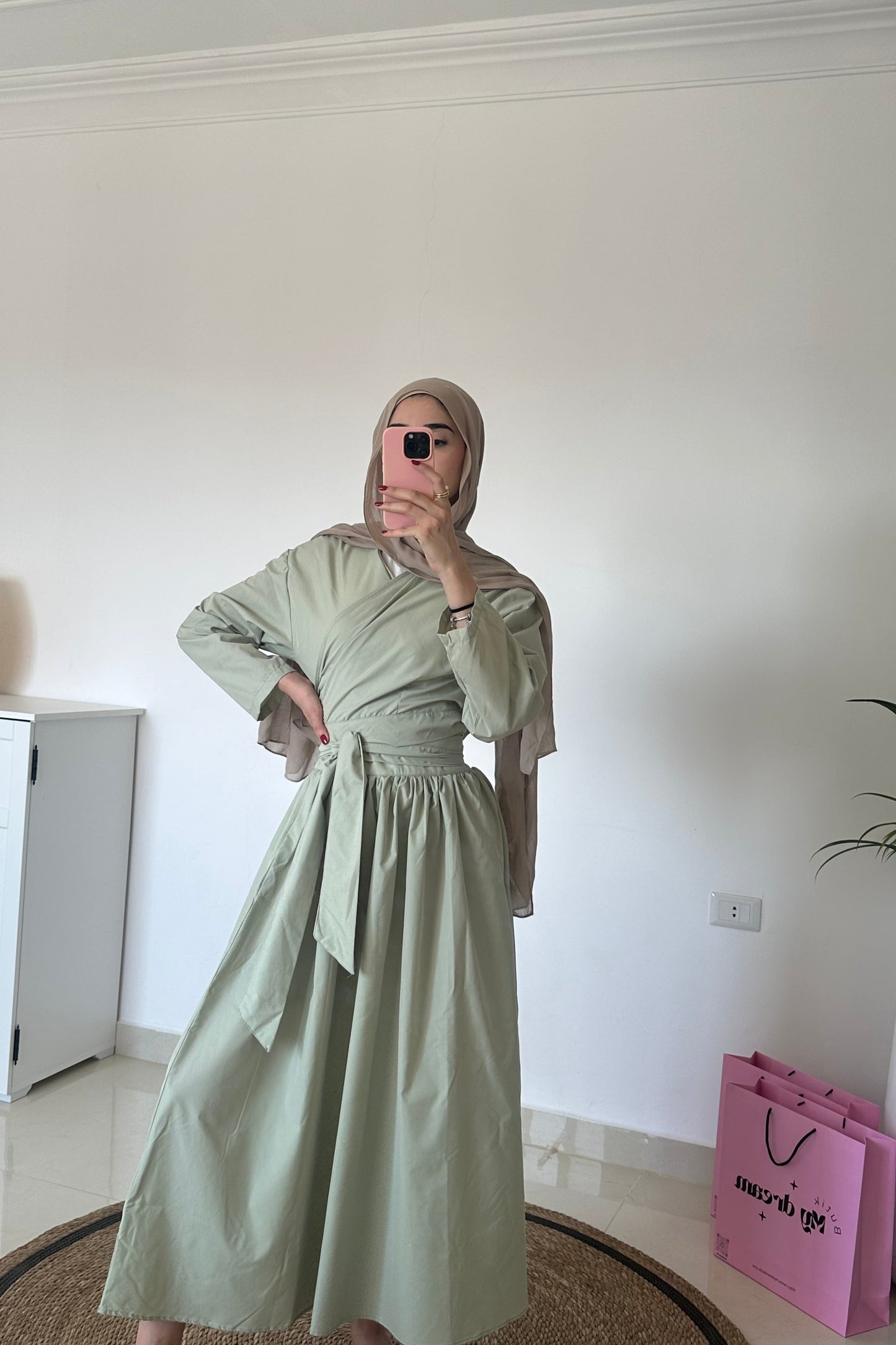 Wrap Top With Skirt Set- Green
