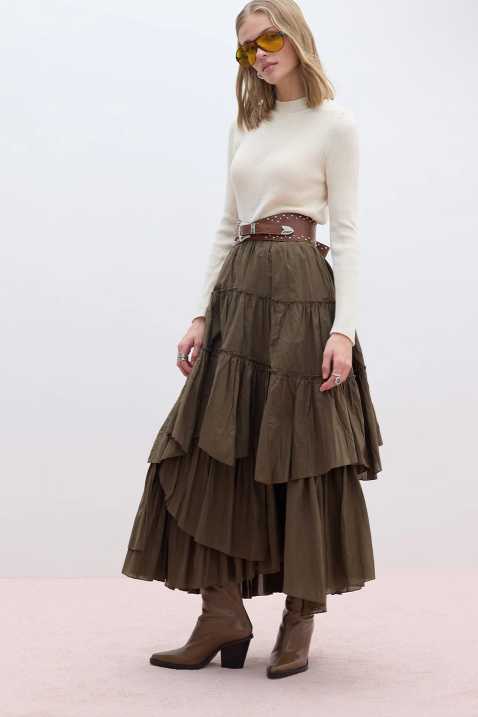 Asymmetric Layered Skirt-khaki