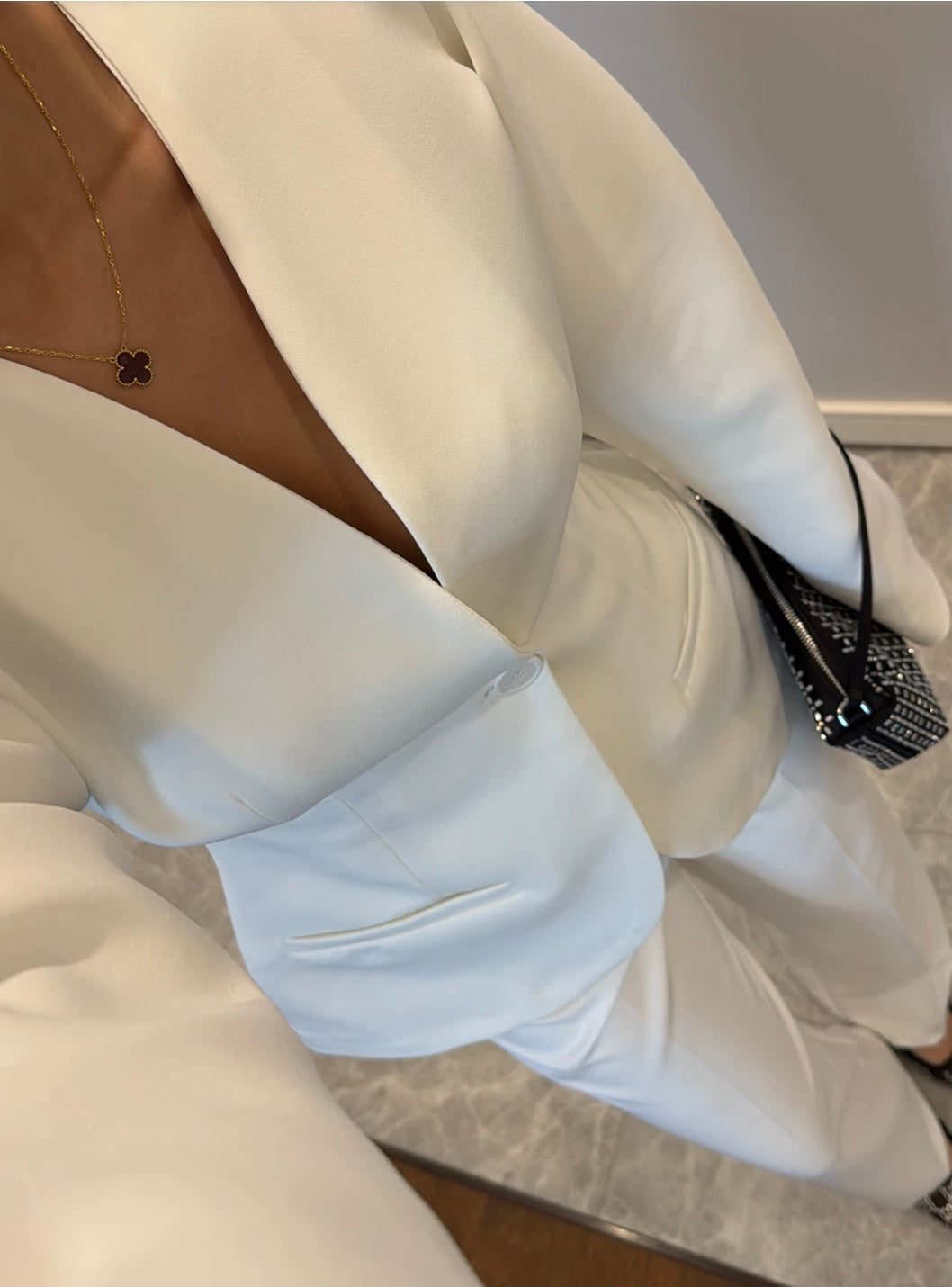Waisted Blazer Suit- White