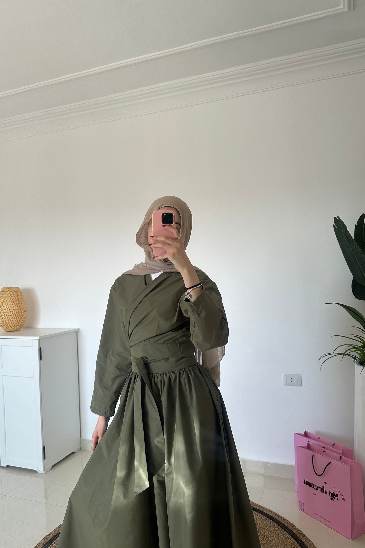 Wrap Top With Skirt Set- Green